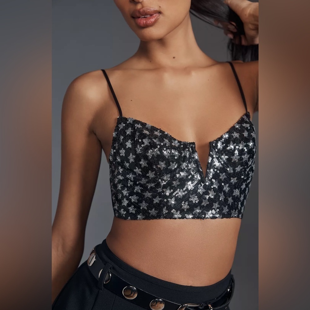 NWT! By Anthropologie Black Sequin Bralette - Medium & Large 🛸